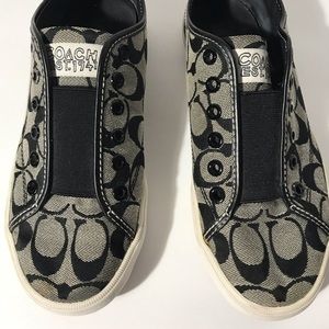 Coach Signature Black Canvas Slip On Shoes Size 8